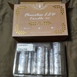 Silver Floral Flameless LED Candle Set